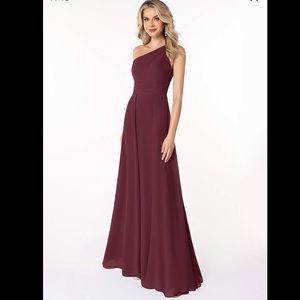 Azazie One Shoulder Floor Length Dress in wine burgundy -like new!